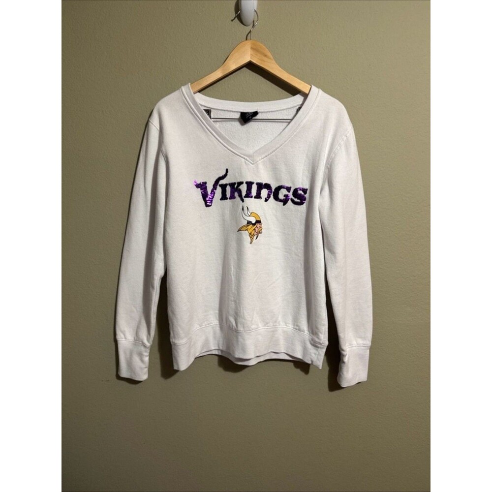 NFL Team Apparel Women's Minnesota Vikings Medium Pullover Sweatshirt V-Neck